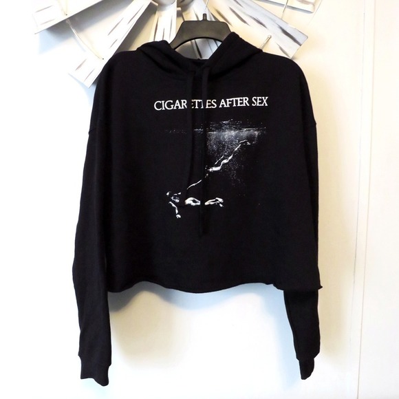 Cigarettes After Sex Cropped Black Hoodie Graphic Pullover Size Large - Picture 1 of 4